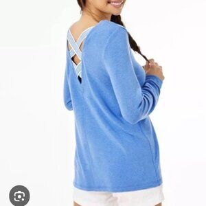 Lilly Pulitzer Women's Large Luxletic Areli Blue Criss Cross L/S V-Neck Top Soft